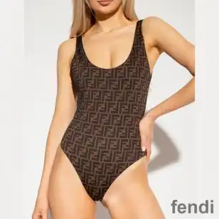 Cheap Fendi Reversible Swimsuit Women FF Motif Lycra Brown Sky Blue