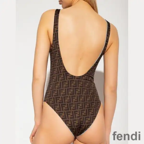 Cheap Fendi Reversible Swimsuit Women FF Motif Lycra Brown Sky Blue