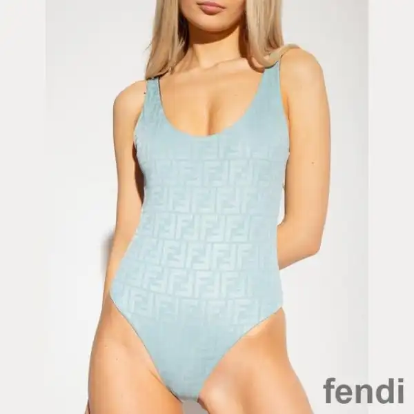 Cheap Fendi Reversible Swimsuit Women FF Motif Lycra Brown Sky Blue