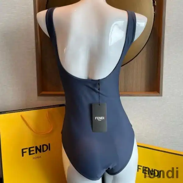 Affordable Fendi Reversible Swimsuit Women FF Motif Lycra Navy Blue Brown