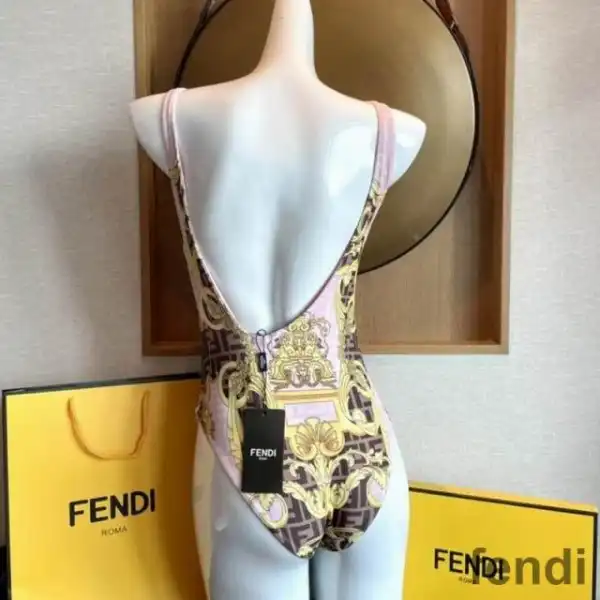 Affordable Fendi Reversible Swimsuit Women Fendace Baroque Motif Lycra Pink Brown