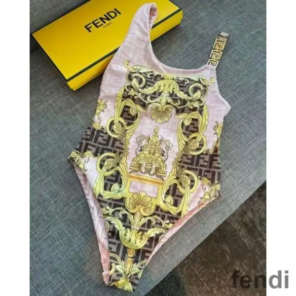 Affordable Fendi Reversible Swimsuit Women Fendace Baroque Motif Lycra Pink Brown