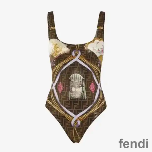 Affordable Fendi Reversible Swimsuit Women Fendace FF Motif Lycra Brown