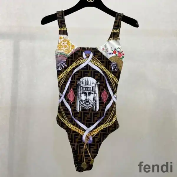 Affordable Fendi Reversible Swimsuit Women Fendace FF Motif Lycra Brown