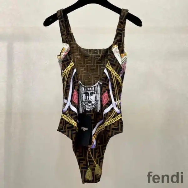 Affordable Fendi Reversible Swimsuit Women Fendace FF Motif Lycra Brown