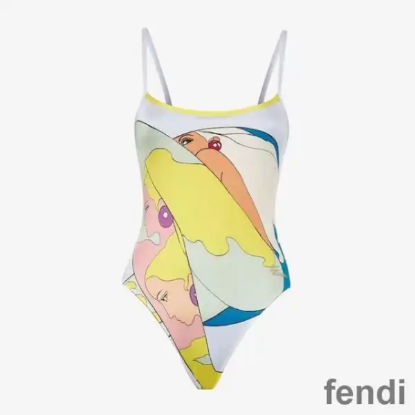 Cheap Fendi Reversible Swimsuit Women Hairdo Girls FF Motif Lycra White