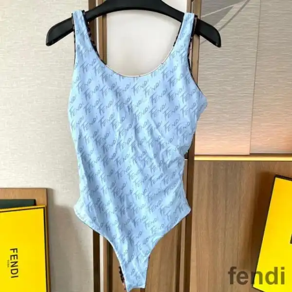 Cheap Fendi Reversible Swimsuit Women Rainbow Girl FF Motif Lycra Brown Sky Blue