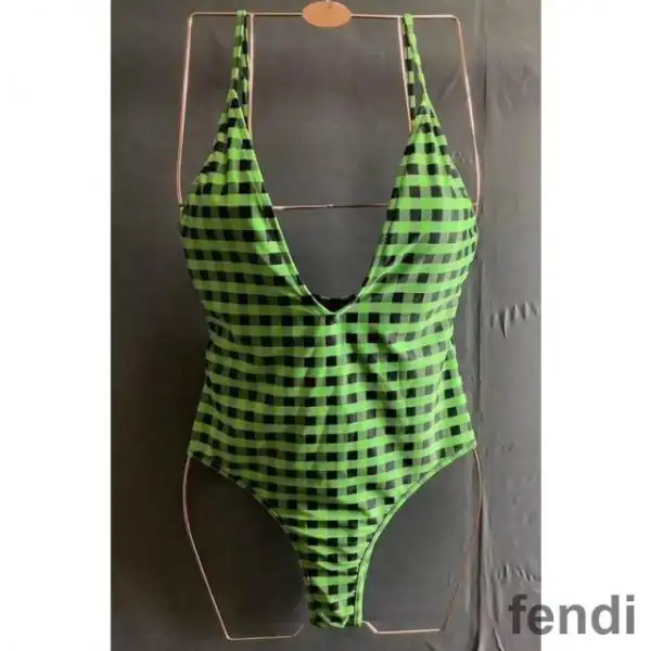 Cheap Fendi Reversible Swimsuit with Straps Women Checkered FF Motif Lycra Green Brown