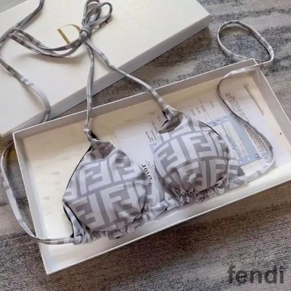 Affordable Fendi Reversible Triangular Bikini with Ties Women FF Motif Lycra Brown Grey