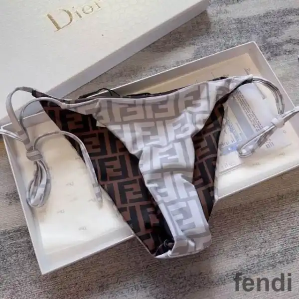 Affordable Fendi Reversible Triangular Bikini with Ties Women FF Motif Lycra Brown Grey