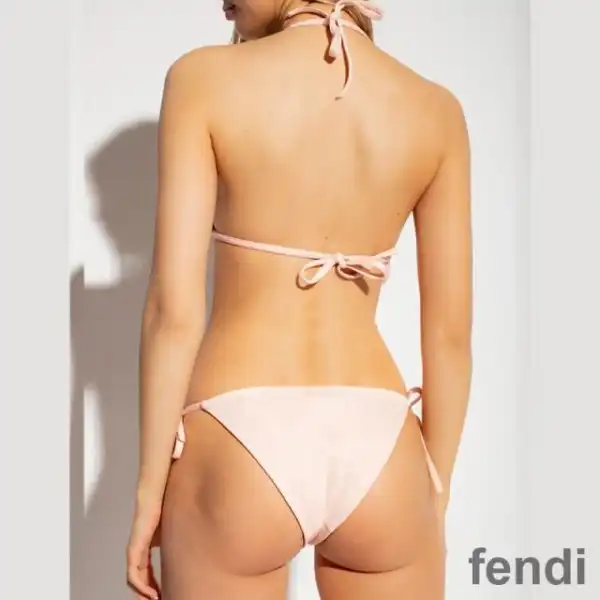 Affordable Fendi Reversible Triangular Bikini with Ties Women FF Motif Lycra Brown Pink