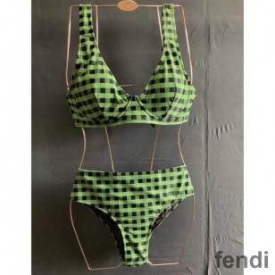 Fendi Reversible Underwear Set Women Checkered FF Motif Lycra Green Brown