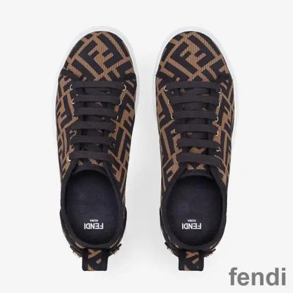 Cheap Fendi Rise Sneakers Women FF Motif Fabric Brown