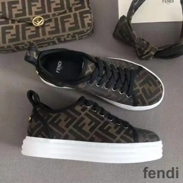 Cheap Fendi Rise Sneakers Women FF Motif Fabric Coffee