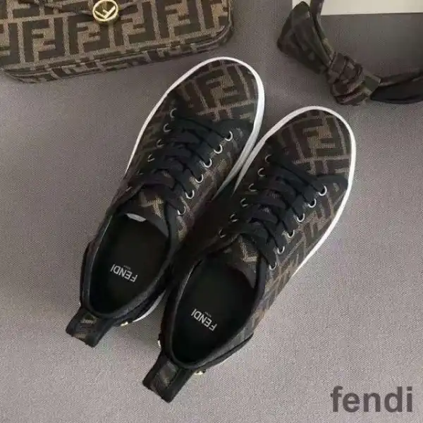 Cheap Fendi Rise Sneakers Women FF Motif Fabric Coffee