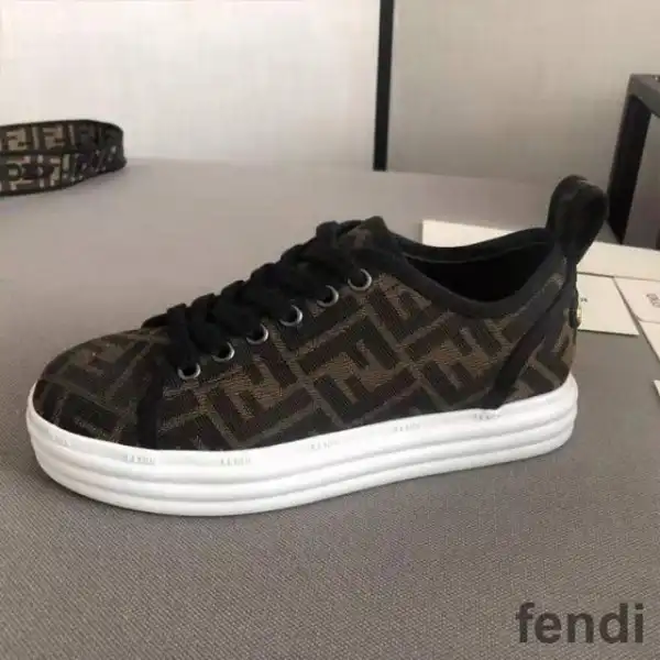 Cheap Fendi Rise Sneakers Women FF Motif Fabric Coffee