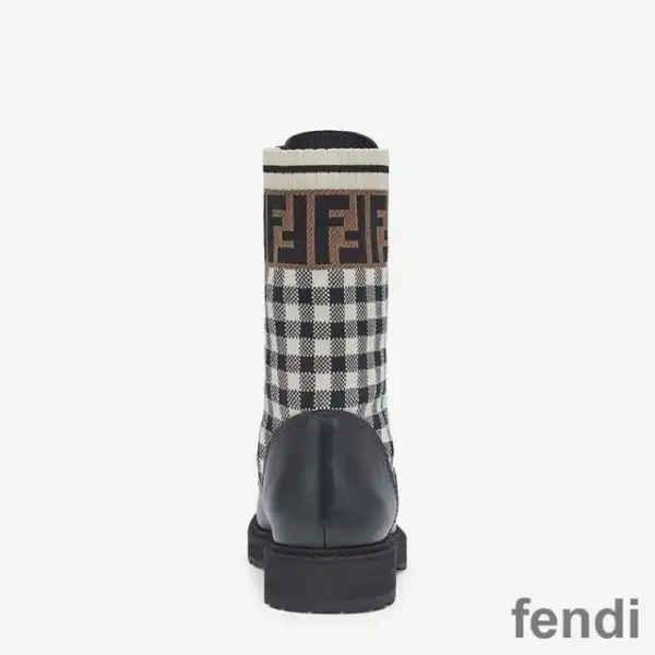 Affordable Fendi Rockoko Combat Boots Women Leather with Vichy Motif Stretch Fabric Beige