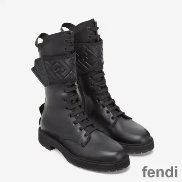 Affordable Fendi Rockoko Combat Boots Women Smooth Leather with Velcro Straps Black