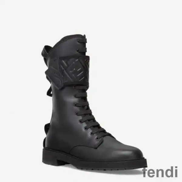 Affordable Fendi Rockoko Combat Boots Women Smooth Leather with Velcro Straps Black