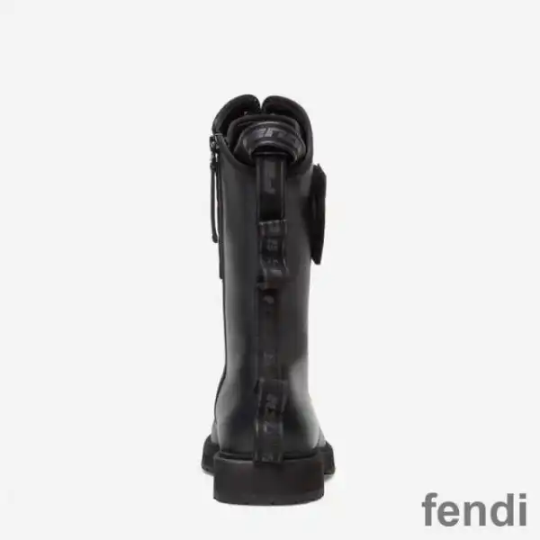 Affordable Fendi Rockoko Combat Boots Women Smooth Leather with Velcro Straps Black