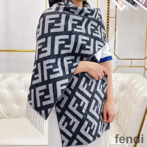 Cheap Fendi Roma Logo Scarf In Cashmere and Wool Black