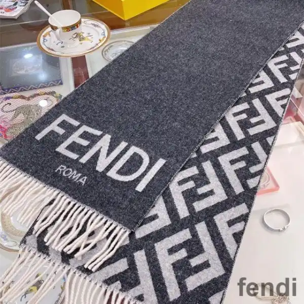 Cheap Fendi Roma Logo Scarf In Cashmere and Wool Black