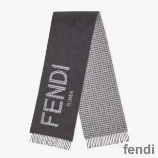 Cheap Fendi Roma Logo Scarf In Wool and Cashmere Grey