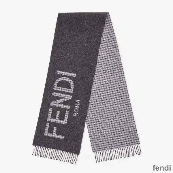 Cheap Fendi Roma Logo Scarf In Wool and Cashmere Grey