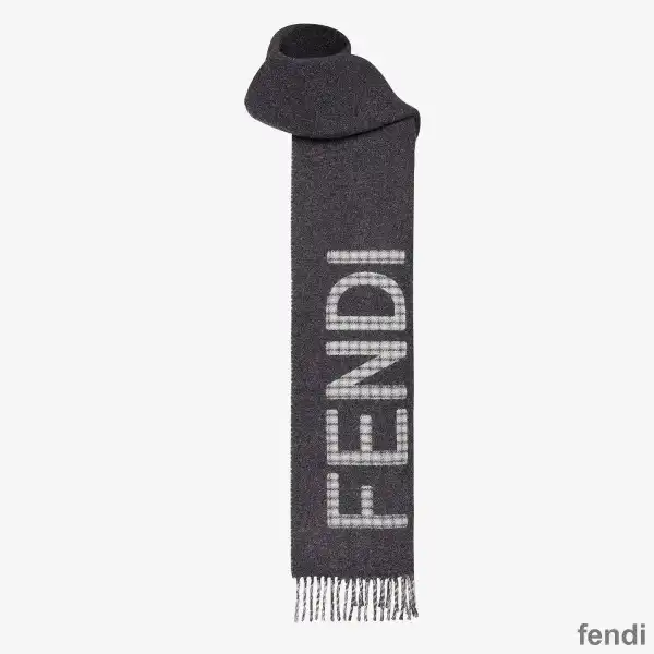 Cheap Fendi Roma Logo Scarf In Wool and Cashmere Grey