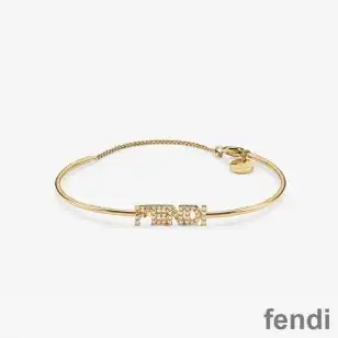 Fendi Signature Bracelet In Metal with Crystals Gold