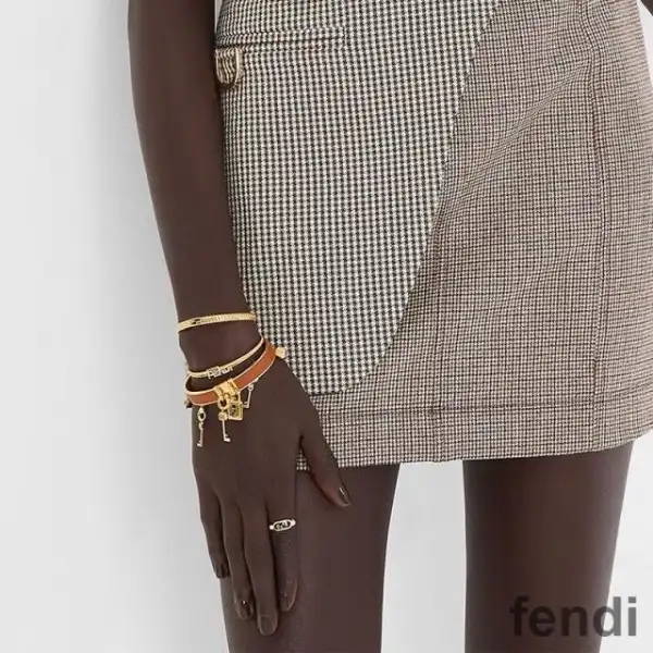 Affordable Fendi Signature Bracelet In Metal with Crystals Gold