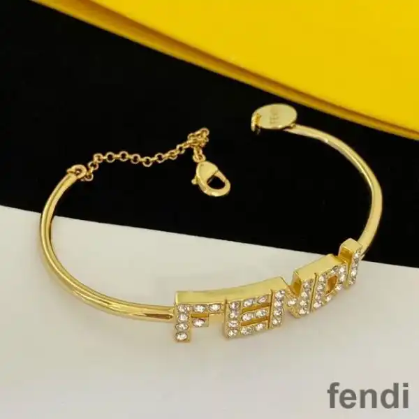 Affordable Fendi Signature Bracelet In Metal with Crystals Gold