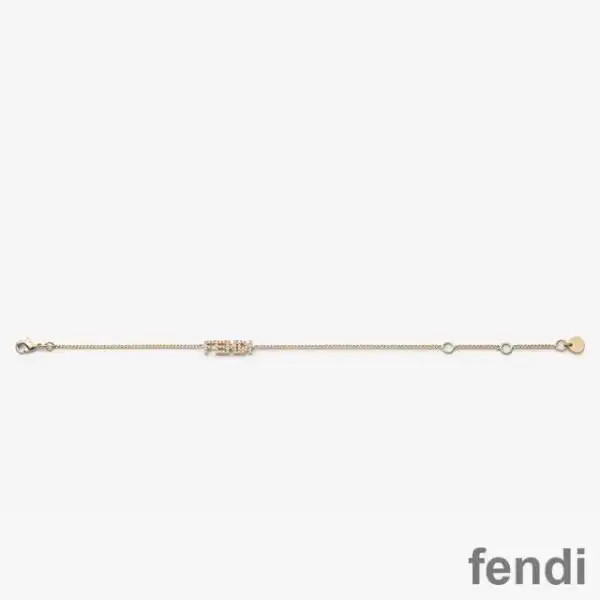 Affordable Fendi Signature Chain Bracelet In Metal with Crystals Gold