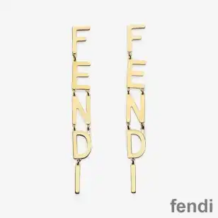 Affordable Fendi Signature Drop Earrings In Metal Gold