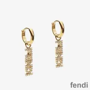 Fendi Signature Earrings In Crystal Metal Gold