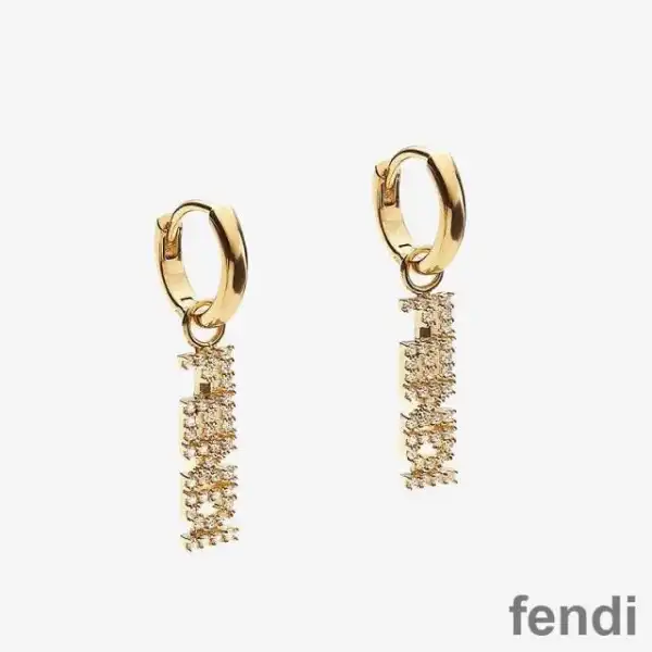 Cheap Fendi Signature Earrings In Crystal Metal Gold