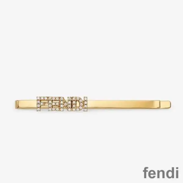 Affordable Fendi Signature Hair Clip In Crystal Metal Gold