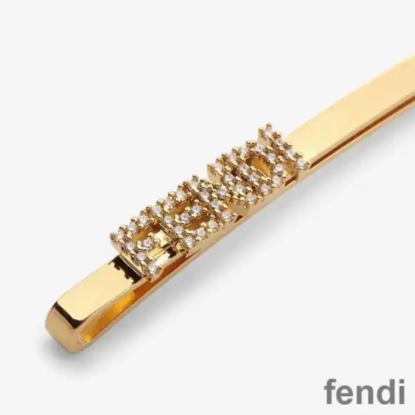 Affordable Fendi Signature Hair Clip In Crystal Metal Gold