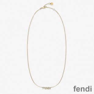 Fendi Signature Necklace In Crystal Metal Gold