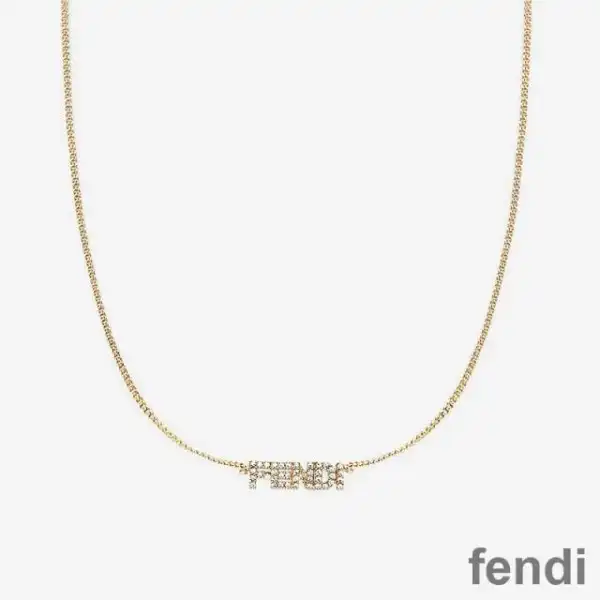 Cheap Fendi Signature Necklace In Crystal Metal Gold