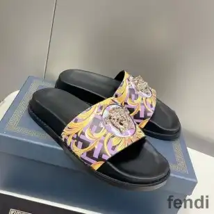 Fendi Signature Slides Unisex Fendace Baroque Fabric Purple