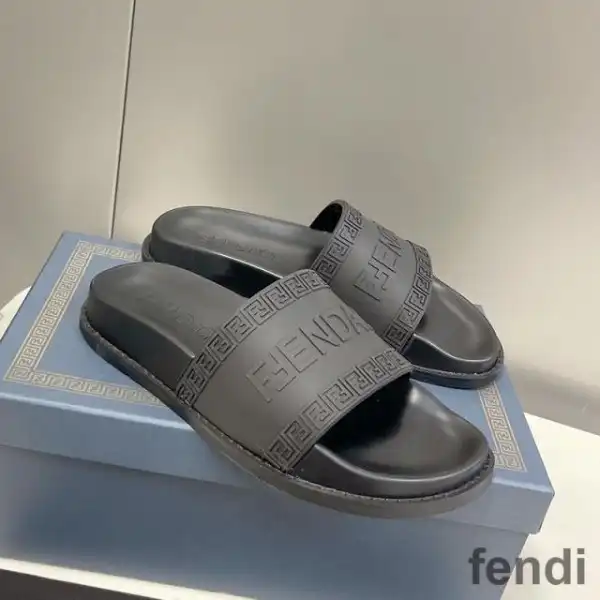 Cheap Fendi Signature Slides Unisex Fendace Logo Rubber Black