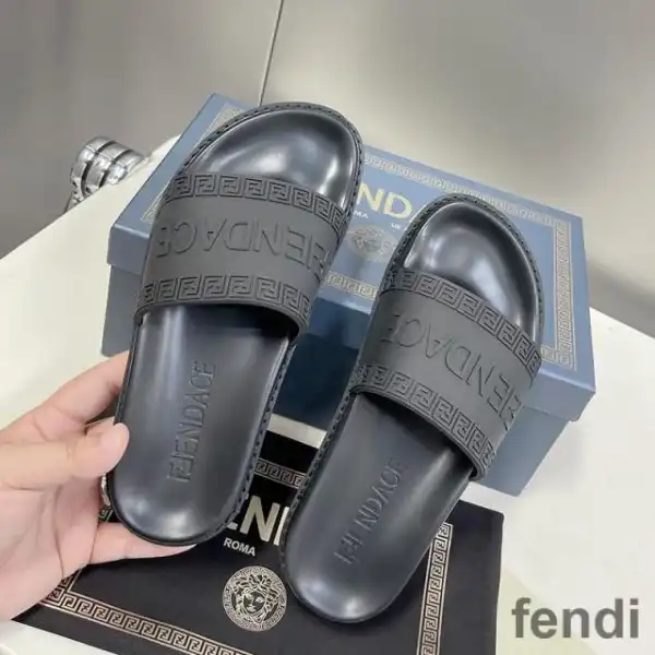 Cheap Fendi Signature Slides Unisex Fendace Logo Rubber Black