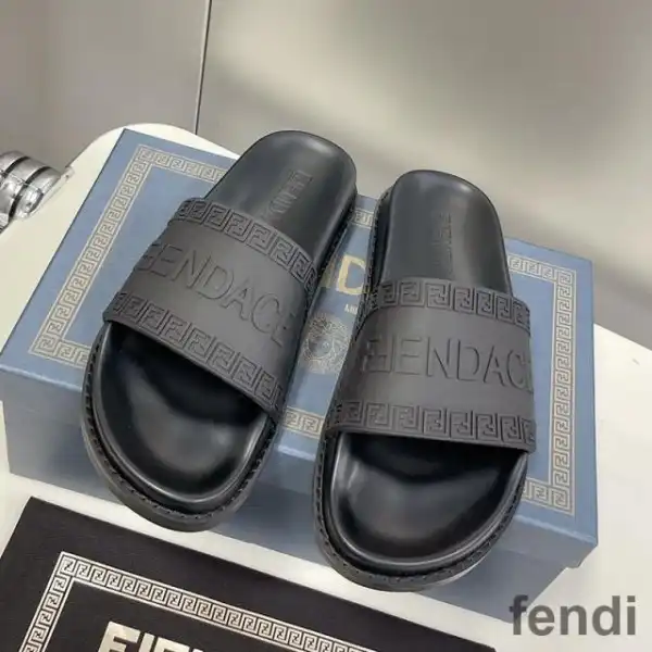 Cheap Fendi Signature Slides Unisex Fendace Logo Rubber Black