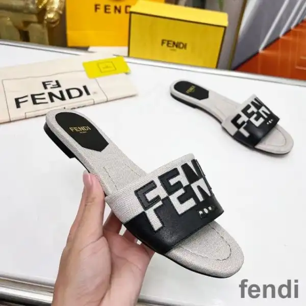 Affordable Fendi Signature Slides Women Canvas and Leather Black