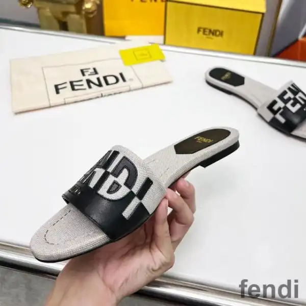 Affordable Fendi Signature Slides Women Canvas and Leather Black