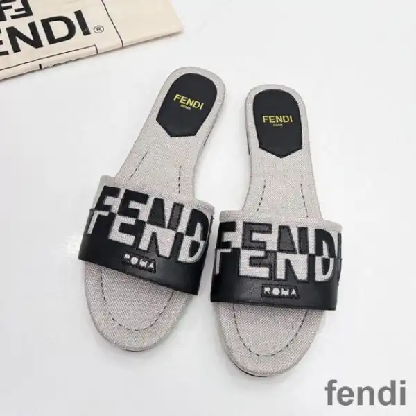 Affordable Fendi Signature Slides Women Canvas and Leather Black