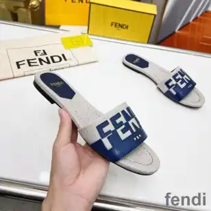 Fendi Signature Slides Women Canvas and Leather Blue