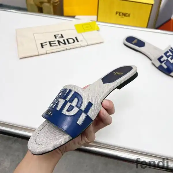 Affordable Fendi Signature Slides Women Canvas and Leather Blue