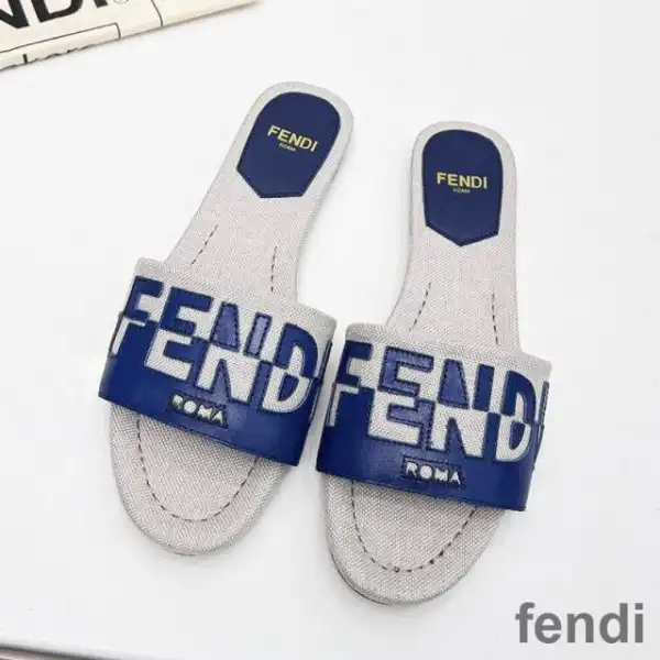 Affordable Fendi Signature Slides Women Canvas and Leather Blue